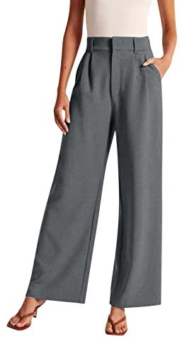Generisch 2026 - Pantalones de pierna ancha para mujer, pantalones de traje casuales de negocios, pantalones de traje de talle alto, pantalones fluidos, pantalones de oficina, longitud 34, gris, XL