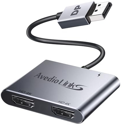 DisplayPort to Dual HDMI Adapter, 4K 60Hz DP Source to HDMI Splitter Multi-Monitor, Extended Mode Display Adapter for Windows MST Dual Monitors Compatible with Computer Laptop Graphic Card,PC (Grey)