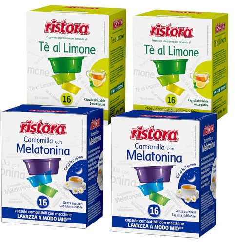 Set 64 Capsule Ristora miste per macchine ad uso domestico compatibili con il sistema A Modo Mio* 32 camomilla 32 the al limone