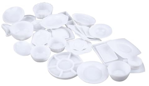 GARIOUANS Ensemble Vaisselle Miniature Blanc 33 Pièces pour Maison de Poupée, Accessoires Décoration la Cuisine, Jouets Miniatures pour Jeu et Collection, Plat et Tasse Décoratifs