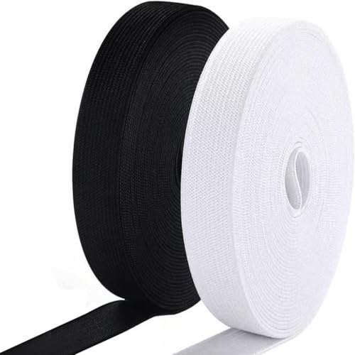 2 Rouleaux Bande Elastique Couture 15mm x 10m Blanc et Noir pour Vetements | Extensible practical, mercerie bricolage, pantalons jupes, accessoires habillage, lavable, decoupe facile, maille uniforme
