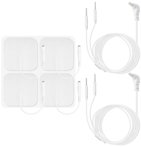 TIENFOKOTA 2 x TENS-enhetskablar (2,35 mm kontakt till 2 mm stift) och 4 st 5 x 5 cm återanvändbara TENS-elektroder, för TENS/EMS-enheter