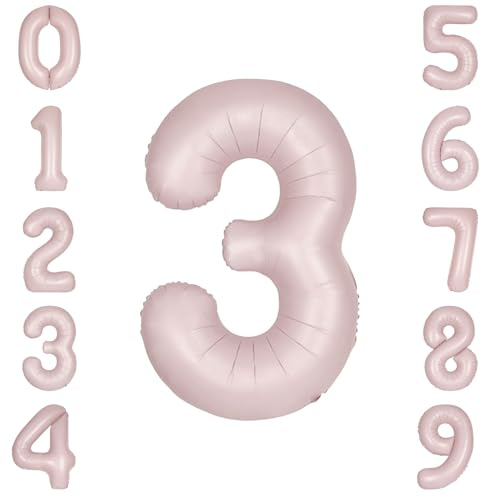 Pastel Pink Number 3 Foil Balloon - Small 30cm 12inch Air-Only Party Decoration, Birthday, Anniversary, Celebration