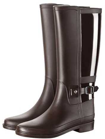 Pangolin Botas de Agua Altas para Mujer, Botas de Lluvia Impermeables con Hebilla Lateral, Suela Antideslizante, Botas de Goma de Caña Alta para Jardín, Calle y Exterior