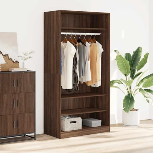 Kaloriko Garderob brun ekutseende 100 x 50 x 200 cm, trämaterial med klädstång och 3 fack, skjutdörrsskåp för sovrum, utrymmesbesparande, arrangör med hylla