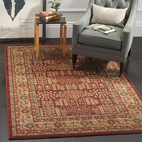 SAFAVIEH Traditionell Teppich für Wohnzimmer, Esszimmer, Schlafzimmer - Mahal Collection, Kurzer Flor, Rot und natürlich, 201 X 279 cm