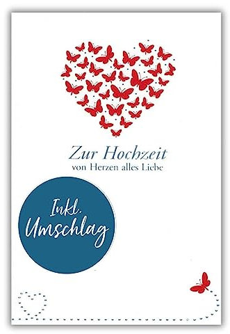 bsb Karte zur Hochzeit - liebevolle Hochzeit-Karte mit Schmetterlingsherz - Hochzeitskarte Geldgeschenk - Karte mit Umschlag - Glückwunschkarte zur Ehe in 11,5 x 17,0 cm