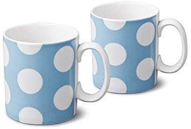 WM Bartleet & Sons 1750 TSET68 Traditional Set of 2 Porcelain Mugs/Cups (1pt/568ml) – Blue Polka Dot, Dotty