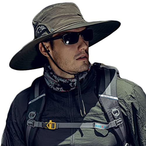 Wide Brim Sun Hats for Men - UV Protection UPF50+ Waterproof Mens Bucket Sun Hats for Fishing, Hiking, Camping Army-Green