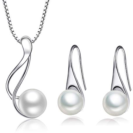 Set de Pendientes y Collar de Perlas de agua dulce y plata de ley 925 para mujeres