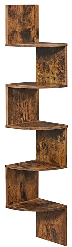 VASAGLE Corner Shelf Wall Mount, 5-Tier Floating Corner Bookshelf