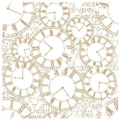 TODO-STENCIL Schablone Deco Format 129 Uhren, Außenmaße: 25 x 25 cm, Innenmaße: 22 x 22 cm.