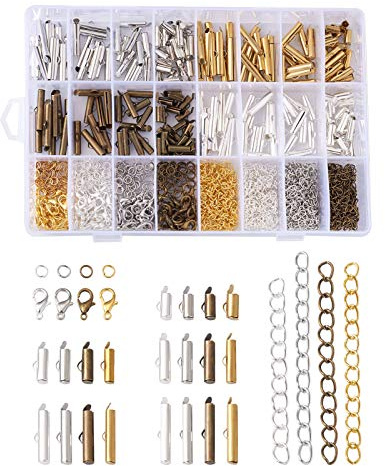 Craftdady 200pcs 4 Colors Slide On End Clasps Tubes 5 Sizes Brass Slider End Caps with Lobster Claw Clasps Twisted Extender Chains Jump Rings for Jewelry Craft Making 10mm/ 13mm/ 16mm/ 20mm/ 25mm