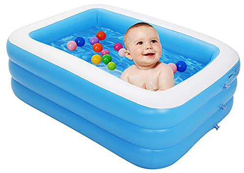 TONGQU Inflatable Swimming Pool, Full-Size Rectangular Family Swimming Pool for Backyard Garden Outdoor, Summer Water Party (Blue-White),1.3m