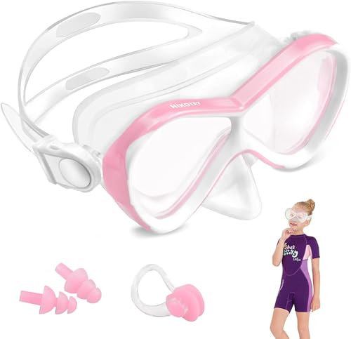 HIKOTEY Taucherbrille für Kinder 4-16 Jahre, Schnorchelset für Mädchen Jungen Mit Nasenabdeckung, 180° Panorama HD Anti-Nebel Leck Verstellbarem Silikonband Schnorchelmaske