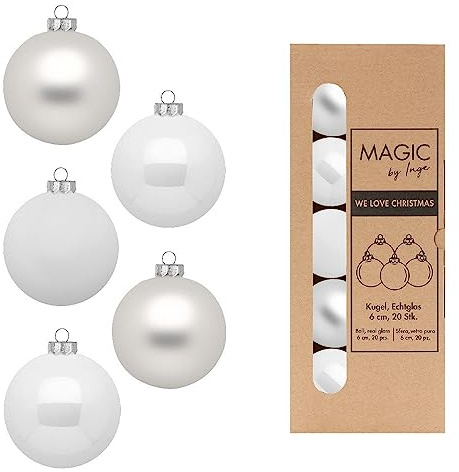 Weihnachtskugeln Glas 6cm x 20 Stück in Kartonbox Christbaumkugeln Set weiß Just White