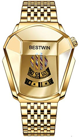 FENKOO Luxusmarke Sport Militäruhr Männer Gold Edelstahl Quarz wasserdichte Armbanduhren Uhr