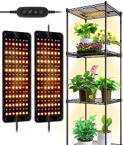 Barrina Lampe pour Plantes, 20W (2 x 10W) Panneaux de Lampes de Croissance Horticoles Minces à Spectre Complet Avec Minuterie Automatique 3/6/12H pour les Mini Serre pour Semis, 2 Barres