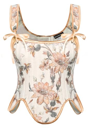 Scarlet Darkness Renaissance Bodyshaper Corset Tops for Women Fishbone Lace Up Bustier Bodice with Zipper Orange Floral Size 6