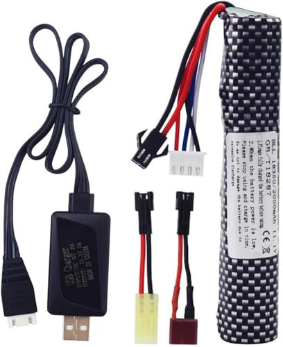1PCS 3S 11.1V 2000mAh Li ion Battery with SM-2P Plug Connector and USB Charging Cable, Suitable for Airsoft Gel Water Droplet Blaster Air Gun Gel Ball Shock Wave