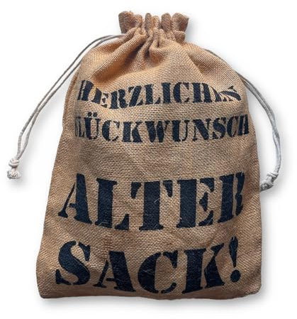 Lustiger Jute Geschenkbeutel „Herzlichen Glückwunsch Alter Sack“ – witzige Geschenkverpackung Männer – Nachhaltiger Geschenksack Geburtstag 30 40 50 60 – Geschenkidee Jubiläum Ruhestand