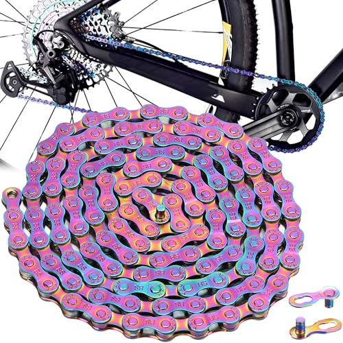 SQAQS 6 7 8 Fach Fahrradkette, Bunte Galvanik-Kohlenstoffstahlkette für Rennrad-Mountainbikes, 116 Glieder Kette, mit 2 Magischer Schnalle, Fach Fahrrad Kette, Empfindliche, Rainbow MTB