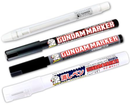 Someie GSI Creos Gundam Marker type GM301 Black & GM302 Gray & GM300 Eraser Pen & Knock-Type Eraser Flow-in Panel Lining Pens