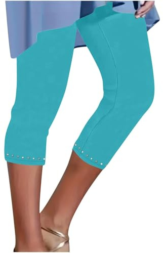CGGMVCG Legging Capri à Strass léger Taille Haute pour Femme - Pantalon Court Tendance Extensible pour entraînement et Yoga
