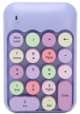 Ejoyous PAD NUMERE Wireless, Tastiera Numerica Ergonomic retrò a 2,4 GHz, 18 Tasti Colorati Tastie di Tastiera di Tastie di Keycaps Rotonda con Ricevitore USB per PC (Tema viola)