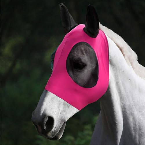 Masque Anti Mouche Cheval avec Oreilles, Protection UV, Grand Espace pour Les Yeux, Protection Contre Les Insectes et Le Solei, Masque Mouche Cheval et Poney (rosé Rouge, 40 * 25 * 20cm)