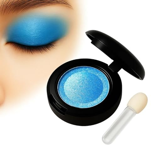 Deep Sea Blue Single Eyeshadow Compact with Mirror and Applicator-Waterproof Highly Pigmented Long Lasting Eye Shadow for Creative Festival or Evening Glam Makeup Looks