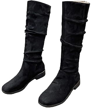 Bottes Cuissardes Femme Sexy Haute Couleur Unie Bottines Femme Talon Plat Camperos Texanes Tendance Boots A Talons Bottes A Bout Élégantes et Confortables Boots Chaussures Botte Tendance Femmes