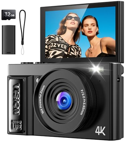 Digitalkamera 4K 64MP Kamera Fotokamera: Digital Kamera für Vlog - Digital Camera mit Autofokus - Vintage Fotokamera Kinder - Geschenke für Teenager Junge Mädchen 10-18 Jahre - 180° Klapp-Bildschirm