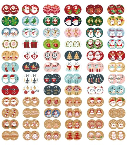 OIXYEY Autocollants Cadeau de Noël, Étiquettes Adhésives Festives avec Bonhomme de Neige et Sapin, pour Emballage Cadeaux, Enveloppes, Cartes, Scrapbooking, Décoration de Fête (Lot de 6 Feuilles)