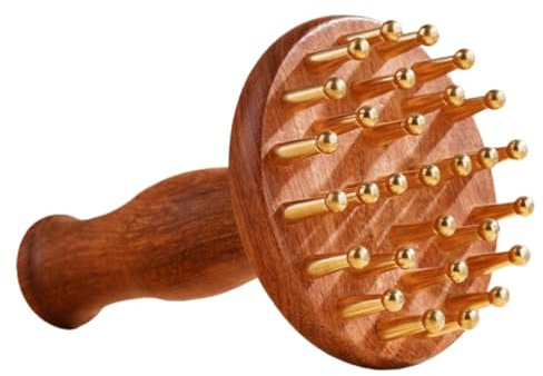 IWOWHERO Sandalwood Brass Meridian Massage Comb Manual Wooden Scalp Massager Body Pressure Brush for Full-body Use Back Thigh Arm Relaxation
