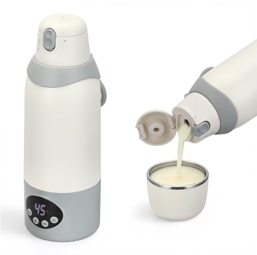 Scaldabiberon portatile da viaggio, 500 ml, riscaldamento rapido, batteria ricaricabile da 12000 mAh, controllo preciso della temperatura 37-55 °C, per latte materno e per neonati, ideale per i viaggi