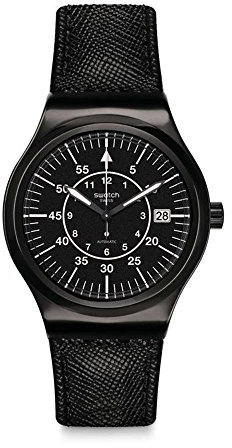 Swatch Herren Analog Automatik Uhr mit Leder Armband YIB400