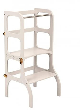 Ette Tete STEP'n'SIT® • Wandelbare Montessori Lernturm + Tisch, 2 in 1 (mit goldenen Verschlüssen, Grau)