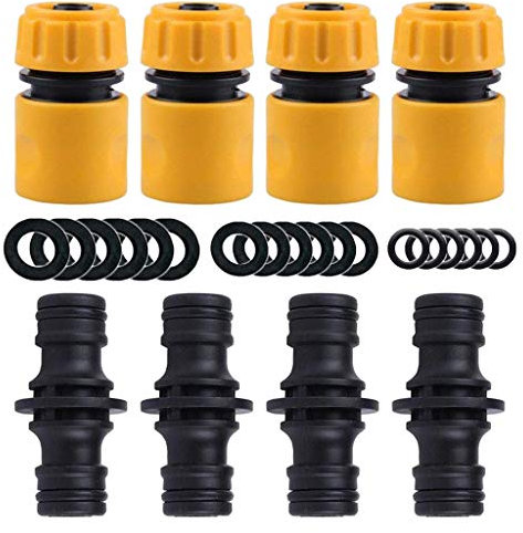 YAAVAAW Lot de 8 connecteurs de tuyau d'arrosage – Contient 4 connecteurs d'extrémité de tuyau et 4 rallonges de connecteur de tuyau double mâle, raccord pour extrémité de tuyau d'arrosage de 15 mm à