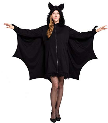 Spooktacular Creations - Fledermaus Kostüm Damen Bat Flügel, Schwarz Reißverschluss Hoodie, Halloween Kostüm für Erwachsene (Large, Black)