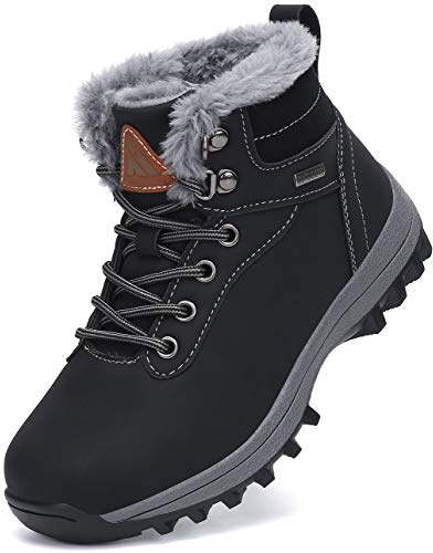 Mishansha Bottes d'hiver Garçons Hiver Filles Bottes de Neige Confortables Doublure Chaude Chaussures Casual Enfants Noir GR.34