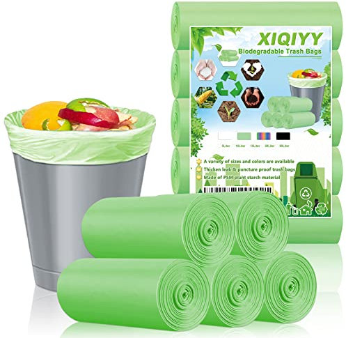XIQIYY Lot de 120 petits sacs poubelle biodégradables de 5 litres - Sacs poubelle solides pour poubelles à pédale de cuisine, salle de bains, chambre, bureau, voiture - Vert