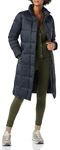 Amazon Essentials Women's Lightweight Quilted Longer Length Coat, Black, Small