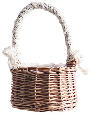 Cabilock Geflochtener Blumenkorb Blumentopf Obstkorb Blumenvase Streukorb Rattankorb Ostern Rattan Basket Blumenmädchen Körbchen Blumenkinder Korb für Hochzeit Tischdeko Landhaus Deko Osterdeko