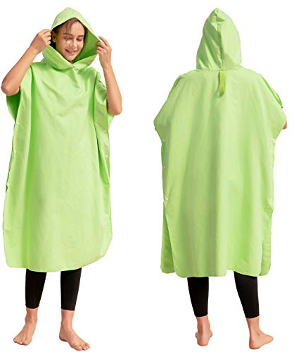 MIFXIN Beach Towel Changing Robe Microfiber Surf Beach Wetsuit Poncho Robe Hooded Quick Drying Surfing Swimming Beach Bath Towel One Size for Adult Men Women (Light Green)