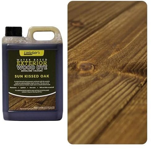 Littlefair's Wood Stain Water Based - 2.5ltr - Outdoor Furniture Wood Dye - Light & Dark Finishes - Non Toxic & Eco Friendly Formula - Exterior Wood Stain for Crafts - Colour: Sun Kissed Oak