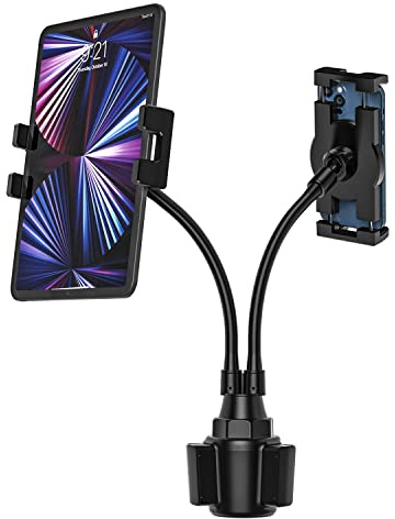 Oilcan Support Tablette Voiture Porte Gobelet, Fixation Tablet Voiture Porte Gobelet avec Col de Cygne à Double Bras pour iPad Pro Air Mini, iPhone, Galaxy, Lenovo 4-12.9 Téléphone & Tablette