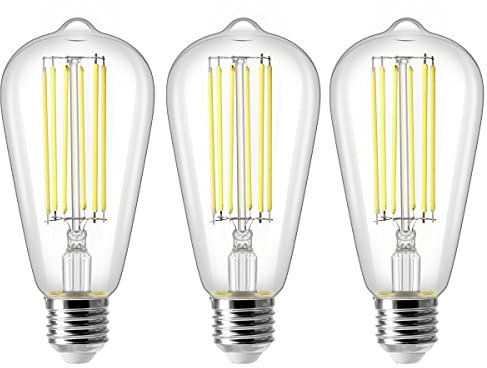 ZIKEY 10W E27 ST64 Ampoule LED, Ampoule à Filament Vintage Edison, Equivalent à 100W, Blanc Froid 6500K, 1000LM, Rétro Décorative Lampe, Non Dimmable, Lot de 3