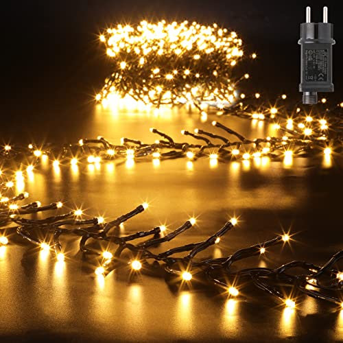 GlobaLink Lichterkette Außen 7,6m 760LED Cluster Lichterkette warmweiß, Weihnachtsbeleuchtung außen Strom Lichterkette Weihnachtsbaum 8 Modi Weihnachtsdeko für Innen Neujahr Party Hotel Garten