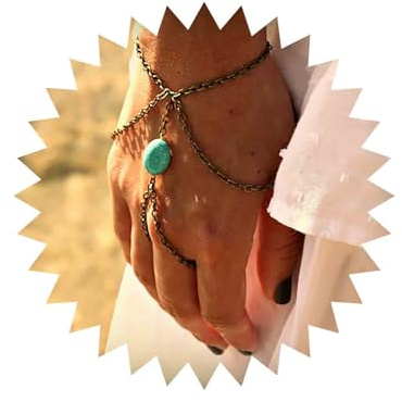 TseenYi Boho turkos slav fingerring armband skiktad flera lager guld handkedja slavarmband sommar strand smycken för kvinnor och flickor (1 styck), 15 centimeters, Metall